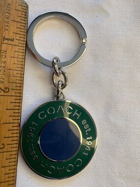 Coach Silver Keyring with Navy Center and Green Outer Ring